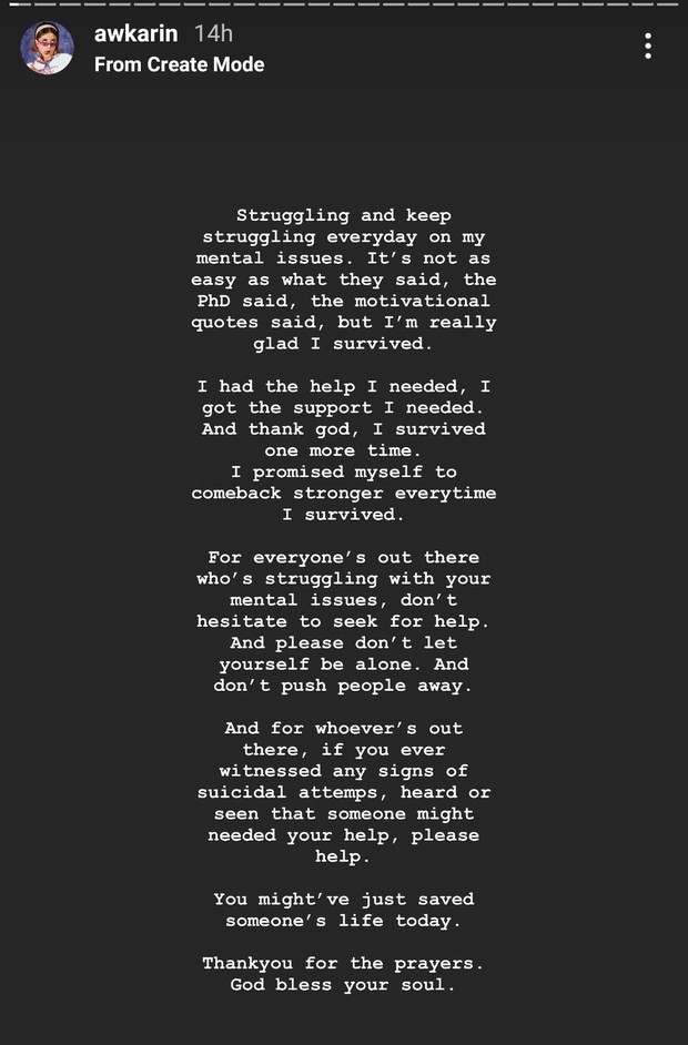Unggahan terbaru Awkarin di Instagram Stor