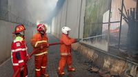 Aksi Petugas Damkar Padamkan Api di Pabrik Teh Batang