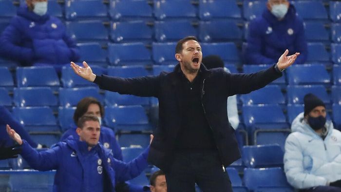 Frank Lampard Chelseas head coach Frank Lampard gestures during the English Premier League soccer match between between Chelsea and Leeds United at Stamford Bridge in London, England, Saturday, Dec. 5, 2020. (Matthew Childs/Pool via AP)