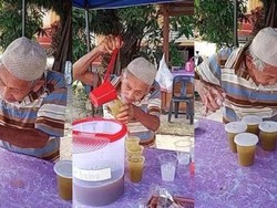 Tetap Semangat Jualan Air Tebu, Kakek Ini Dapat Pujian dari Netizen