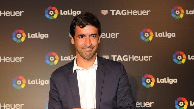 MADRID, SPAIN - JULY 13:  Raul Gonzalez, former Real Madrid player and country manager of La Liga in the U.S. poses for a photo before the start of the press conference to announce TAG Heuer as the Official Timekeeper and Official Sponsor of La Liga at the Royal Theatre on July 13, 2016 in Madrid, Spain.  (Photo by Denis Doyle/Getty Images for Tag Heuer)