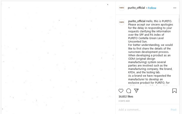 Sunscreen Purito/instagram.com/purito_official Sunscreen Purito sudah diklarifikasi resmi oleh pihak brand/instagram.com/purito_official