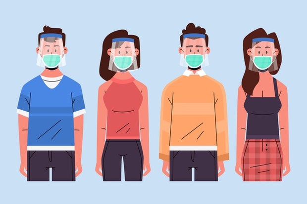 menggunakan face shield mask