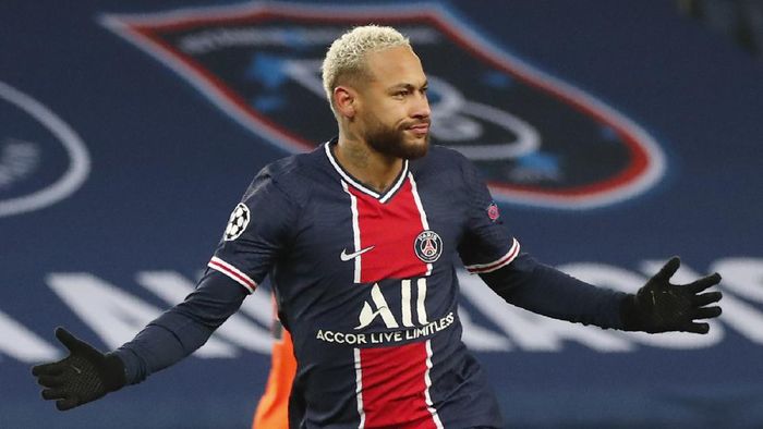 Neymar PSGs Neymar celebrates after scoring his sides opening goal during the Champions League group H soccer match between Paris Saint Germain and Istanbul Basaksehir at the Parc des Princes stadium in Paris, France, Wednesday, Dec. 9, 2020. (AP Photo/Francois Mori)