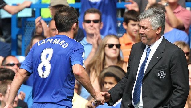 LONDON, ENGLAND - AUGUST 15:  Frank Lampard of Chelsea shakes the hand of Chelsea manager Carlo Ancelotti after victory in the Barclays Premier League match between Chelsea and Hull City at Stamford Bridge on August 15, 2009 in London, England.  (Photo by Hamish Blair/Getty Images)