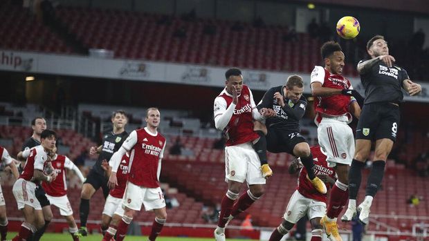 Pierre-Emerick Aubameyang dari Arsenal akan absen dari pertandingan kedua pertandingan Liga Premier antara Arsenal dan Burnley di Stadion Emirates di London, Inggris.  (Nick Pots) / Pool oleh AP)