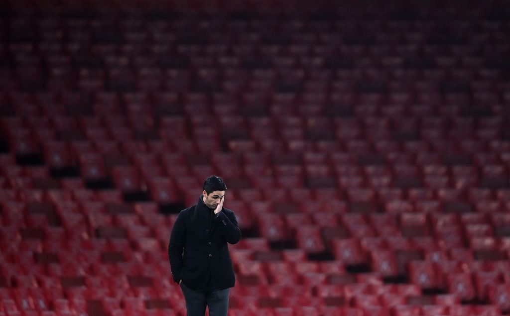 LONDON, ENGLAND - DECEMBER 13: Mikel Arteta, Manager of Arsenal reacts during the Premier League match between Arsenal and Burnley at Emirates Stadium on December 13, 2020 in London, England. A limited number of spectators (2000) are welcomed back to stadiums to watch elite football across England. This was following easing of restrictions on spectators in tiers one and two areas only. (Photo by Laurence Griffiths/Getty Images)
