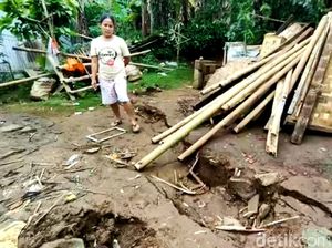 Penampakan Retakan Akibat Pergerakan Tanah di Sukabumi