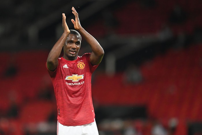 MANCHESTER, ENGLAND - AUGUST 05: Odion Ighalo of Manchester United in action during the UEFA Europa League round of 16 second leg match between Manchester United and LASK at Old Trafford on August 05, 2020 in Manchester, England. (Photo by Michael Regan/Getty Images)