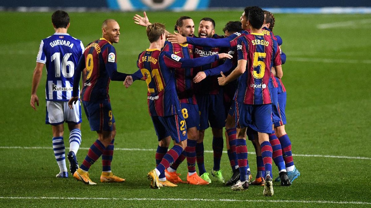 Barcelona mengalahkan Real Sociedad 2-1 di lanjutan Liga Spanyol. (Foto: Getty Images/David Ramos)