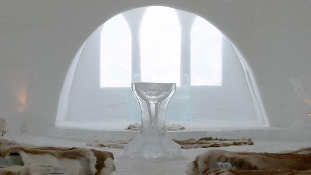 Church and chapel of Ice Hotel near Kiruna, Lapland, north Sweden