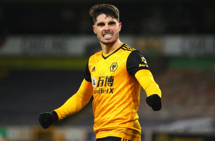 Fabio Silva, Pedro Neto, Niels Nkounkou, Ibrahima Diallo WOLVERHAMPTON, ENGLAND - DECEMBER 12: Fabio Silva of Wolverhampton Wanderers runs on during the Premier League match between Wolverhampton Wanderers and Aston Villa at Molineux on December 12, 2020 in Wolverhampton, England. The match will be played without fans, behind closed doors as a Covid-19 precaution. (Photo by Rui Vieira - Pool/Getty Images)
