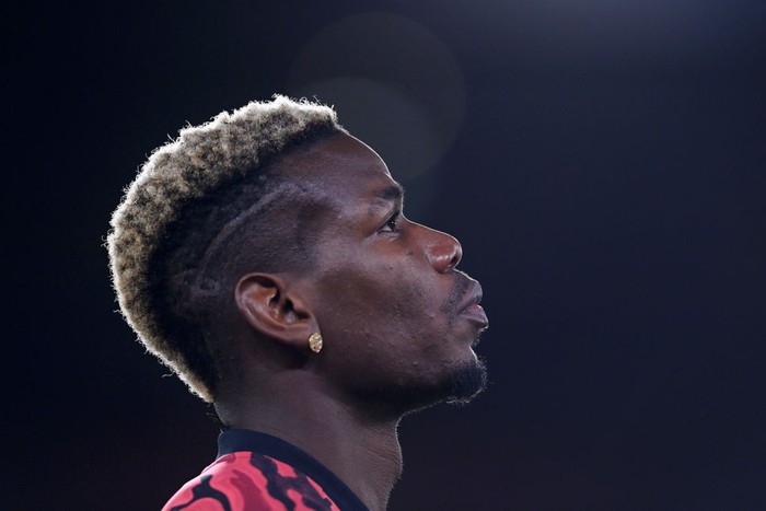 SHEFFIELD, ENGLAND - DECEMBER 17: Paul Pogba of Manchester United looks on ahead of the Premier League match between Sheffield United and Manchester United at Bramall Lane on December 17, 2020 in Sheffield, England. The match will be played without fans, behind closed doors as a Covid-19 precaution.  (Photo by Laurence Griffiths/Getty Images)