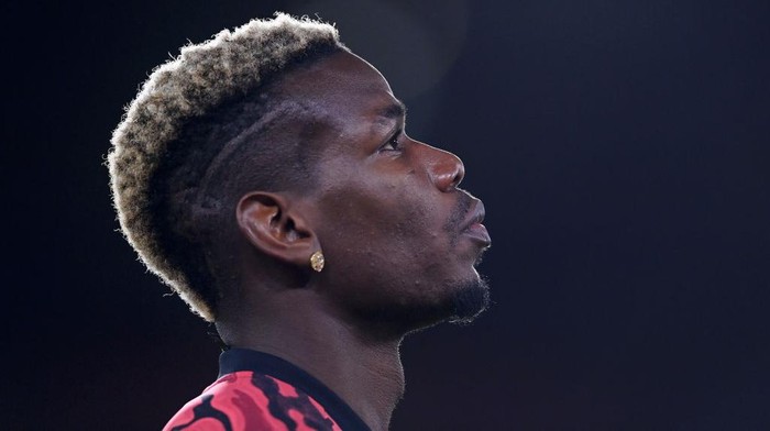 SHEFFIELD, ENGLAND - DECEMBER 17: Paul Pogba of Manchester United looks on ahead of the Premier League match between Sheffield United and Manchester United at Bramall Lane on December 17, 2020 in Sheffield, England. The match will be played without fans, behind closed doors as a Covid-19 precaution.  (Photo by Laurence Griffiths/Getty Images)