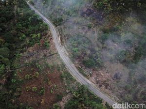 Potret Jalan Sabuk Merah di Perbatasan RI-Timor Leste dari Ketinggian Potret Jalan Sabuk Merah di Perbatasan RI-Timor Leste dari Ketinggian