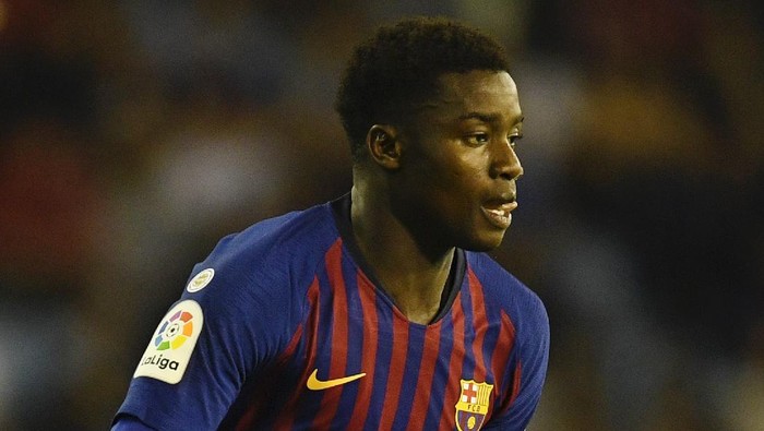 VIGO, SPAIN - MAY 04: Moussa Wague of Barcelona in action during the La Liga match between RC Celta de Vigo and FC Barcelona at Abanca-Balaídos on May 4, 2019 in Vigo, Spain. (Photo by Octavio Passos/Getty Images)