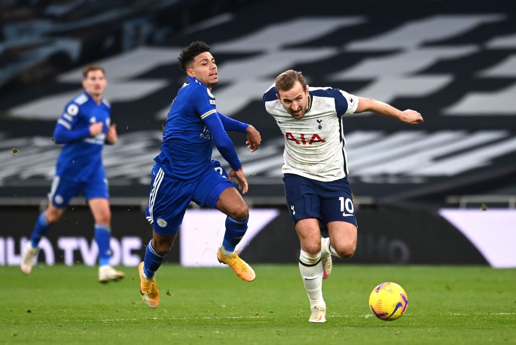 LONDON, ENGLAND - DECEMBER 20: Tottenham Hotspur's Harry Kane reacts after the Premier League match between Tottenham Hotspur and Leicester City at Tottenham Hotspur Stadium on December 20, 2020 in London, England.  The game will be played without fans, behind closed doors as a Covid-19 precaution.  (Photo by Julian Finney / Getty Images)