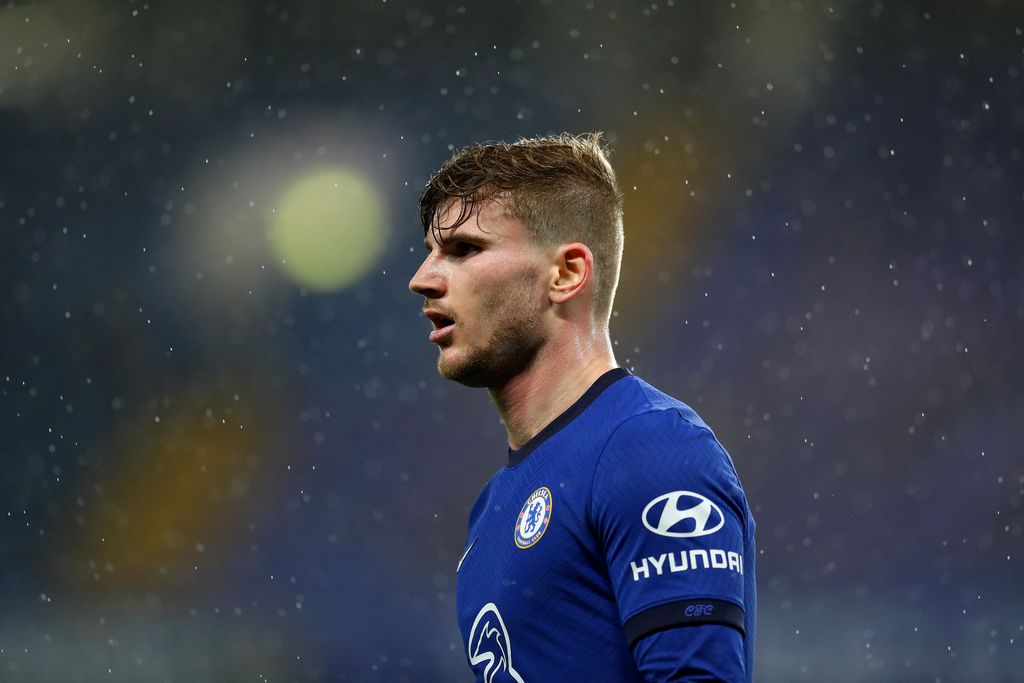 LONDON, ENGLAND - DECEMBER 21: Timo Werner of Chelsea looks on during the Premier League match between Chelsea and West Ham United at Stamford Bridge on December 21, 2020 in London, England. The match will be played without fans, behind closed doors as a Covid-19 precaution. (Photo by Catherine Ivill/Getty Images)