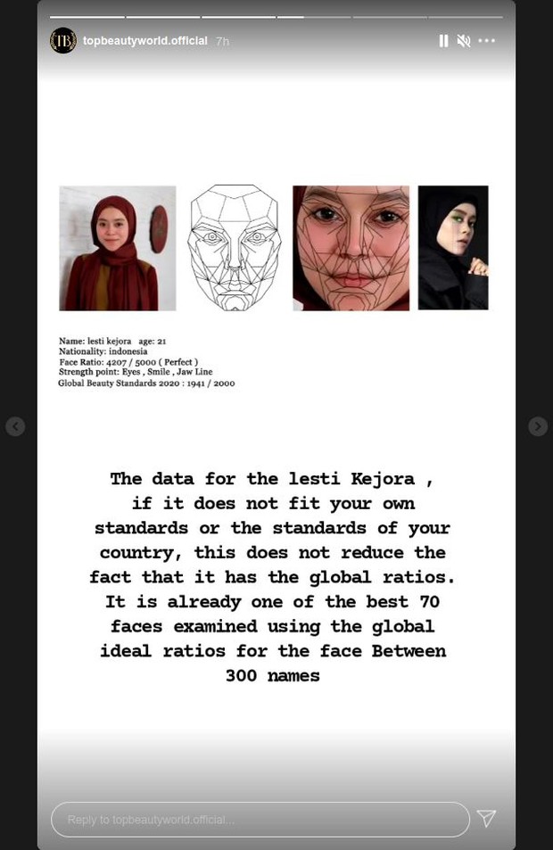 Lesti Kejora usai dinobatkan menuai pro kontra oleh netizen/instagram.com/topbeautyworld.official