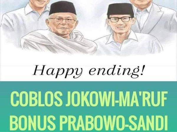 Viral Meme Happy Ending Jokowi-Maruf dan Prabowo-Sandi