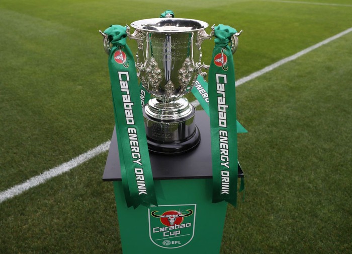 NEWPORT, WALES - AUGUST 27: The Carabao Cup trophy ahead of the Carabao Cup Second Round match between Newport County and West Ham United at Rodney Parade on August 27, 2019 in Newport, Wales. (Photo by Catherine Ivill/Getty Images)