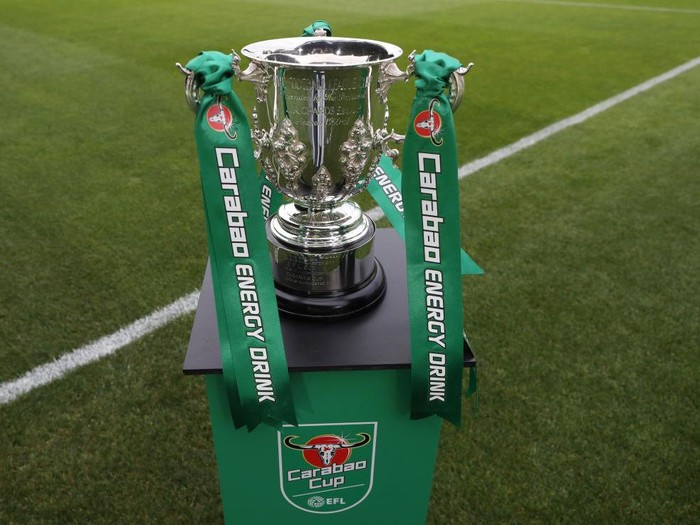 NEWPORT, WALES - AUGUST 27: The Carabao Cup trophy ahead of the Carabao Cup Second Round match between Newport County and West Ham United at Rodney Parade on August 27, 2019 in Newport, Wales. (Photo by Catherine Ivill/Getty Images)