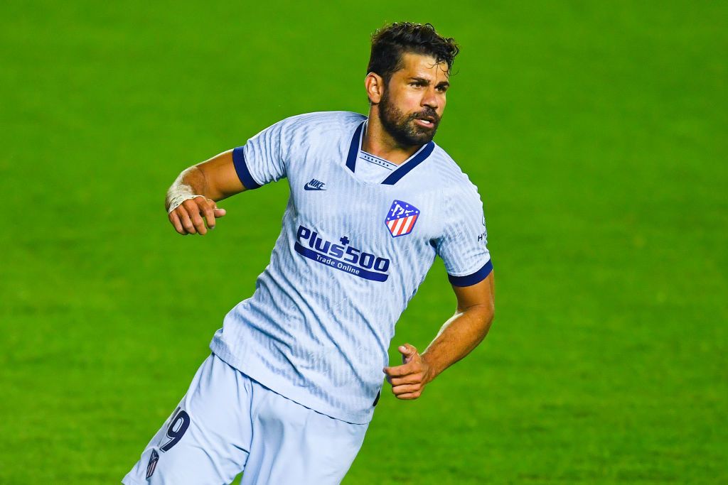PAMPLONA, SPAIN - JUNE 17: Diego Costa of Atletico de Madrid looks on during the Liga match between CA Osasuna and Club Atletico de Madrid at El Sadar on June 17, 2020 in Pamplona, Spain. (Photo by David Ramos/Getty Images)