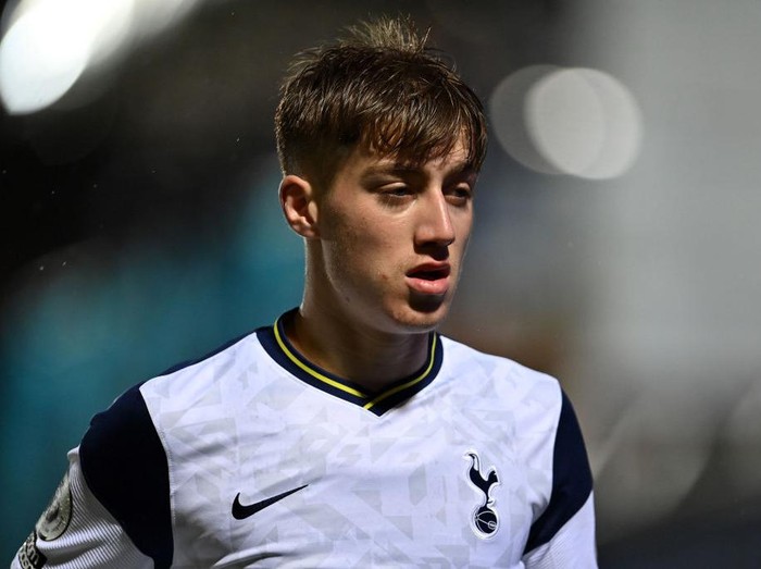 KINGSTON UPON THAMES, ENGLAND - DECEMBER 14: Jack Clarke of Tottenham Hotspur during the Premier League 2 match between Chelsea and Tottenham Hotspur at Kingsmeadow on December 14, 2020 in Kingston upon Thames, England. (Photo by Justin Setterfield/Getty Images)