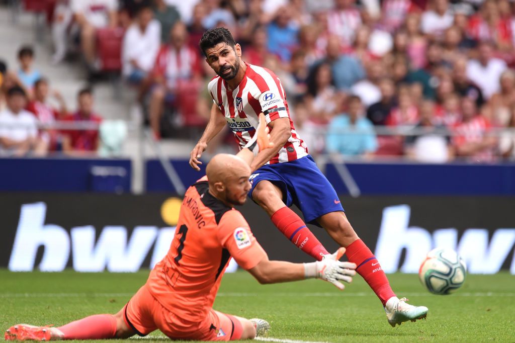 SAN SEBASTIÁN, SPAIN - SEPTEMBER 14: Diego Costa of Atlético de Madrid reacts before warming up during the League match between Real Sociedad and Club Atlético de Madrid at Reale Arena Stadium on September 14, 2019 in San Sebastian, Spain .  (Photo by Juan Manuel Serrano Arce / Getty Images)