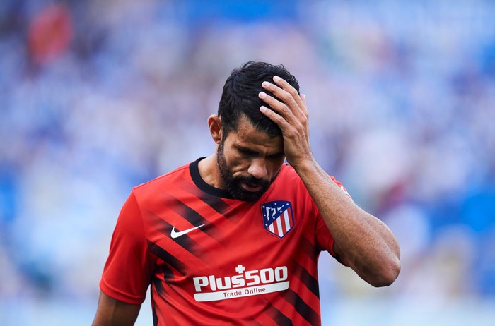 SAN SEBASTIAN, SPAIN - SEPTEMBER 14: Diego Costa of Atletico de Madrid reacts on prior to the warm up during the Liga match between Real Sociedad and Club Atletico de Madrid at Estadio Reale Arena on September 14, 2019 in San Sebastian, Spain. (Photo by Juan Manuel Serrano Arce/Getty Images)