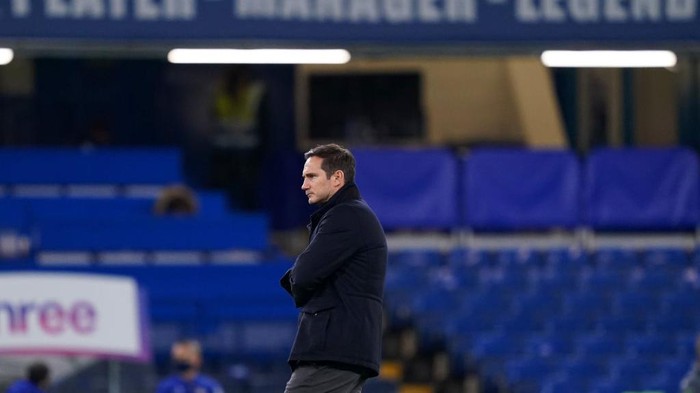 LONDON, ENGLAND - DECEMBER 28: Frank Lampard, Manager of Chelsea looks on ahead of the Premier League match between Chelsea and Aston Villa at Stamford Bridge on December 28, 2020 in London, England. The match will be played without fans, behind closed doors as a Covid-19 precaution. (Photo by John Walton - Pool/Getty Images)