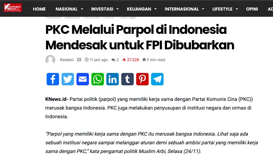 Waktu unggah hoax 'PKC-FPI Bubar' di law-justice dan keuangannews. (Tangkapan layar)