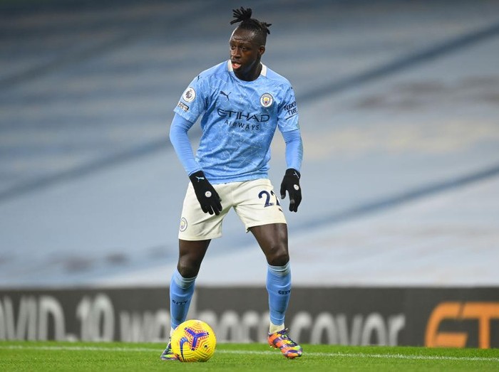 MANCHESTER, ENGLAND - DECEMBER 15: Benjamin Mendy of Manchester City in action during the Premier League match between Manchester City and West Bromwich Albion at Etihad Stadium on December 15, 2020 in Manchester, England. The match will be played without fans, behind closed doors as a Covid-19 precaution.  (Photo by Michael Regan/Getty Images)