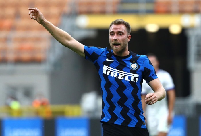 MILAN, ITALY - SEPTEMBER 19:  Christian Eriksen of FC Internazionale reacts during the friendly match between FC Internazionale and SC Pisa at Stadio Giuseppe Meazza on September 19, 2020 in Milan, Italy.  (Photo by Marco Luzzani/Getty Images)
