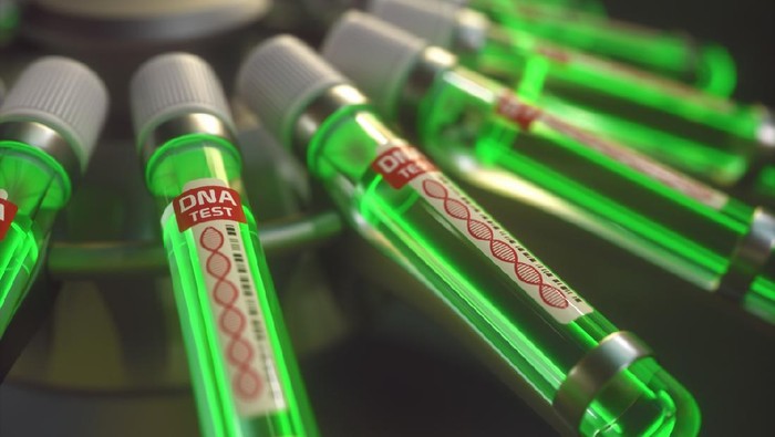 disease x 3D illustration. Genetic test in test tube.