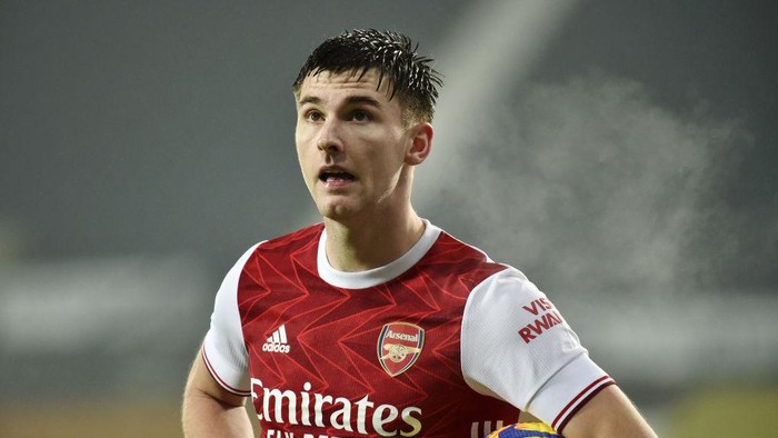 WEST BROMWICH, ENGLAND - JANUARY 02: Kieran Tierney of Arsenal looks on during the Premier League match between West Bromwich Albion and Arsenal at The Hawthorns on January 02, 2021 in West Bromwich, England. The match will be played without fans, behind closed doors as a Covid-19 precaution. (Photo by Rui Vieira - Pool/Getty Images)