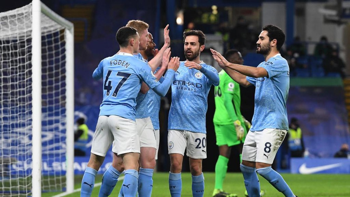 Manchester City ungguli Chelsea 3-0 di babak pertama. (Foto: Getty Images/Pool)