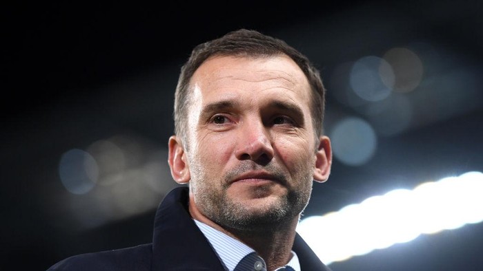 MANCHESTER, ENGLAND - NOVEMBER 26: Andriy Schevchenko, Manager of Ukraine looks on prior to the UEFA Champions League group C match between Manchester City and Shakhtar Donetsk at Etihad Stadium on November 26, 2019 in Manchester, United Kingdom. (Photo by Laurence Griffiths/Getty Images)