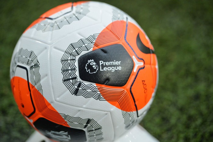 SHEFFIELD, ENGLAND - JULY 08: The premier league logo is seen on a match ball during the Premier League match between Sheffield United and Wolverhampton Wanderers at Bramall Lane on July 08, 2020 in Sheffield, England. Football Stadiums around Europe remain empty due to the Coronavirus Pandemic as Government social distancing laws prohibit fans inside venues resulting in all fixtures being played behind closed doors. (Photo by Peter Powell/Pool via Getty Images)
