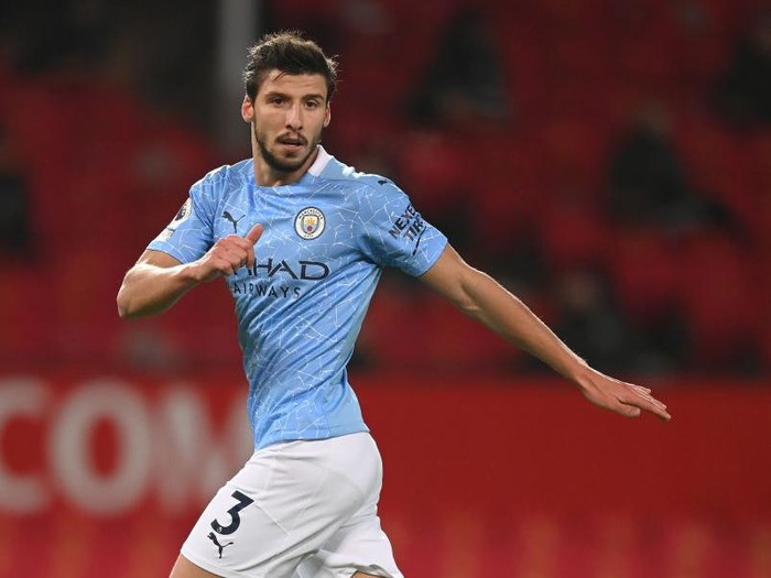 MANCHESTER, ENGLAND - DECEMBER 12: Ruben Dias of Manchester City during the Premier League match between Manchester United and Manchester City at Old Trafford on December 12, 2020 in Manchester, England. The match will be played without fans, behind closed doors as a Covid-19 precaution. (Photo by Michael Regan/Getty Images)