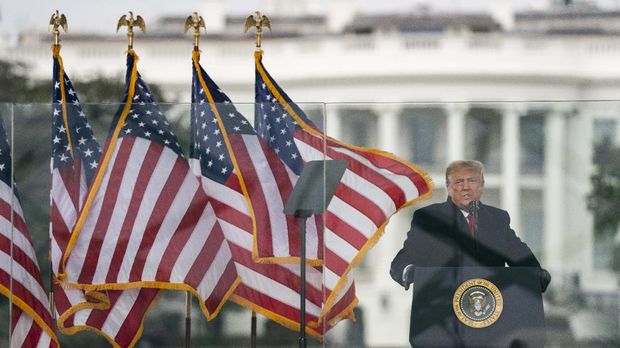 President Donald Trump speaks during a rally protesting the electoral college certification of Joe Biden as President, Wednesday, Jan. 6, 2021, in Washington. (AP Photo/Evan Vucci)