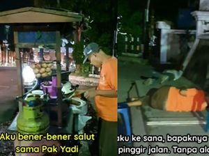 Hiks! Penjual Tahu Tek Ini Tiduran di Trotoar Sambil Tunggu Pembeli Datang