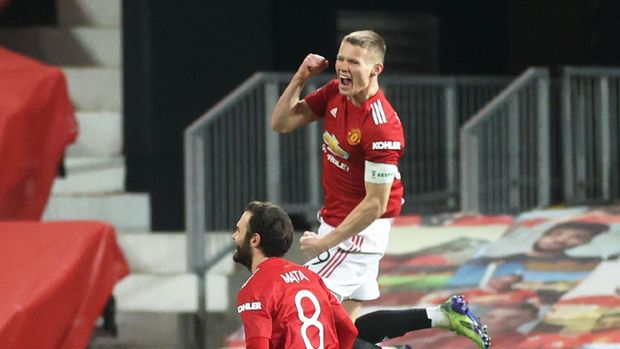 Soccer Football - FA Cup - Third Round - Manchester United v Watford - Old Trafford, Manchester, Britain - January 9, 2021 Manchester United's Scott McTominay celebrates scoring their first goal Action Images via Reuters/Carl Recine