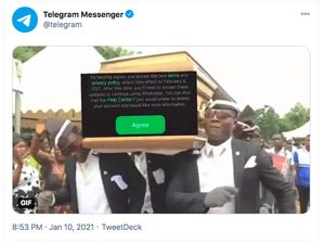 Ngeri, Telegram Pajang Meme Peti Mati WhatsApp