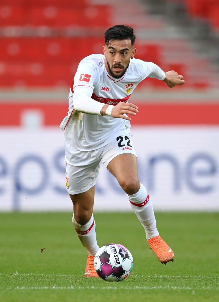 STUTTGART, GERMANY - NOVEMBER 07: Nicolas Gonzalez of VfB Stuttgart celebrates during the Bundesliga match between VfB Stuttgart and Eintracht Frankfurt at Mercedes-Benz Arena on November 07, 2020 in Stuttgart, Germany. (Photo by Matthias Hangst/Getty Images)