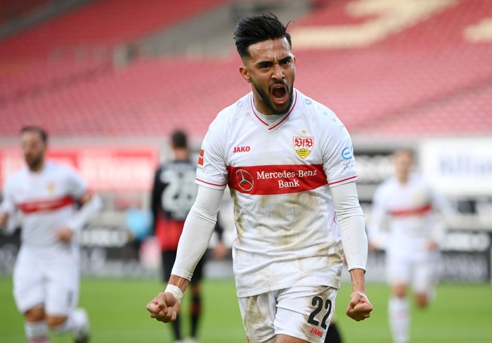 STUTTGART, GERMANY - NOVEMBER 07: Nicolas Gonzalez of VfB Stuttgart celebrates during the Bundesliga match between VfB Stuttgart and Eintracht Frankfurt at Mercedes-Benz Arena on November 07, 2020 in Stuttgart, Germany. (Photo by Matthias Hangst/Getty Images)
