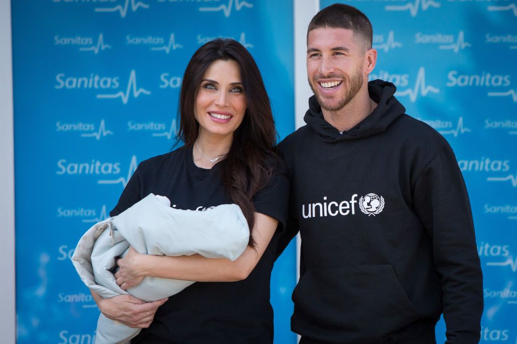 SEVILLE, SPAIN - JUNE 15: The bride Pilar Rubio and the groom Sergio Ramos pose before the wedding party on June 15, 2019 in Seville, Spain. (Photo by Aitor Alcalde/Getty Images)