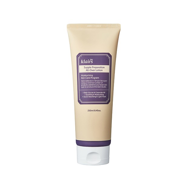 Klairs Supple Preparation All-Over Lotion/klairscosmetics.com Ini diformulasikan dengan shea butter, minyak jojoba dan ceramides yang akan membantu menjaga kulit tetap lembut