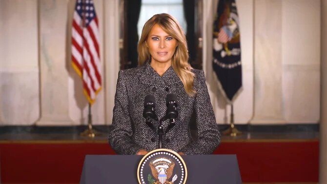 United States First Lady Melania Trump delivers a farewell address in a video posted on social media as she and her husband, President Donald Trump, prepare to leave the White House. (Screengrab: Facebook/First Lady Melania Trump)
