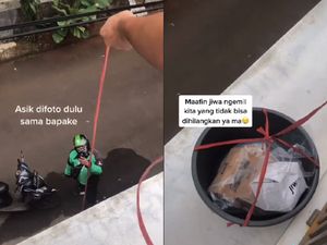 Takut Ketahuan, Netizen Ambil Pesanan Makanan Ojol Pakai Tali dan Ember